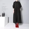 Estilo Japonês Sólido Preto Branco Mulher Camisa Vestido Plus Tamanho Longa Manga Arcos Meninas Casual Casual Vestido de Algodão Robe Femme 1748 210409