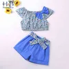 Mädchen Kleidung Set Ärmelloses Sommer Floral Bedrucktes Top T-shirt + Kurze 2 stücke Anzug Lässige Kinderkleidung 210611