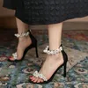 Jurk schoenen zomer stijl parel met kralen stiletto hoge hak bruids bruiloft banket All-match op maat gemaakte vrouwelijke sandalen
