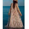 Lato Boho Kobiety Long Beach Loose Sexy Transparent White Lace Maxi Dress Cardigan 210415