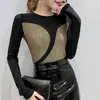 Office Long Sleeve Top Solid O-Neck Slim Shirt Korean Style Women Black Clothing Plus Size 7301 50 210521