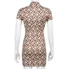 Sweethown Vintage Floral Impressão Y2K Manga Curta Vestido Primavera Verão 2021 Mulheres Moda Desativar Collar Bodycon Mini Vestidos X0521