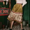 Lanmrem Höstkläder för Kvinnor Retro Tryck Velvet Hög midja Halvkropps kjol med fickor Casul All-Match YH072 210412