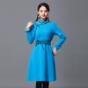 Moda odzież etniczna styl mongolski kobiety z długim rękawem sukienka vintage stojak kołnierz szata bluzka azjatycki elegancki kostium