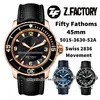 ZF Factory Watches 5015-3630-52A Fifty Fathoms 45 mm Roségold ETA 2836 Autoamtic Herrenuhr, Saphirlünette, schwarzes Zifferblatt, Leinenarmband, Sport-Herrenarmbanduhren