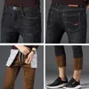 Men Winter Straight Trousers Baggy Stretch Jean Fashion Business Casual Jeans Thicken Keep Warm Autumn Man Denim Pants 220308