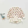 Autumn Girls Clothes Knitted Bodysuit Set Infant Newborn Girl Knit Cardigan Kids Sweater Cotton Baby Jumpsuit 210413