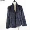 Kurtka z dzianiny Królika Kurtka Popupplar Moda Futro Kurtka Zimowa Fur Coat Dla Kobiet * Harppihop 210917