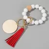 7 Styles Wooden Beaded Bracelet Keyring Party Silicone Beads Keychain Handbag Pendant for Women Monogrammed Engrave Wooded Chip RRF13452