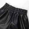 Twotwinstyle PU Läder Wide Leg Shorts Kjolar för Kvinnor Hög midja Chic Black Short Female Fashion Clothing Stylish 210517