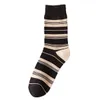 Men's Socks 2 Pair Middle Tube Gifts For Men Cotton Fashion Stripe Long Winter Lot Cycling Harajuku Street Wear Chausette Homme