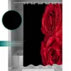 Duschvorhänge, Rosenblume, roter Aufdruck, Polyesterstoff, Heim-/Badezimmerdekoration, großer wasserdichter Vorhang