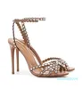 Fashion-Everyday wear Tequila Leather Sandals Shoes For Women Strappy Design Crystal Embellishments High Heels Sexy Party Wedding