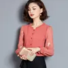 Kleding Vrouwen Plus Size 4XL Lange Mouw Dames Blouses Gedrukt Effen Kleur Shirt Chiffon Blouse Dames Tops 5 Kleur 2640 210417