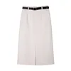 Весенние женщины Высокая талия Средняя юбка с поясной уличной Одежда Повседневная Женская Сплошная Цвет Slim Fit Split A-Line Skirts 210430