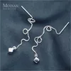 Fashion Long Tassel Square Drop Earrings 100% 925 Sterling Silver Simple Tiny Dangle For Women Jewelry 210707