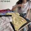 Matakawa Çizgili Kısa Kollu Tişört Kadın Yaz Gevşek Kadın Tişörtleri Ince Buz Ipek Örgü T Gömlek Kırpma Üst Kadınlar 210513