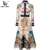 Summer Fashion Runway Elegant Midi Dress Women's Turn-down Collar Floral print Vintage Party Vestidos 210522