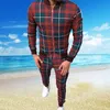 Stylt rutigt tryckt träningssuiter för män med mäns casual sportbyxor 3D -tryckning Autumn Thin Zipper Jacket Suit274J