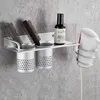 1Pc Hair Dryer Rack with Basket Aluminium Bathroom Wall Shelf Comb Brush Plug Holder Accessories 211112