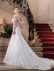 女性のためのエレガントなドレス2022フルレースAラインウェディングドレスvestidos de Noiva Vネックシアー長袖チュールアップリケ結婚式のブライダルガウン