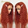 Colored Curly Lace Part Human Hair Wigs Brazilian Ginger Orange For Black Women Pre-Plucked Remy Density 180