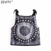 Women India Folk Position Totem Floral Print Chic Sling Camis Tank Ladies Summer Bowknot Strap Vest Crop Tops LS9263 210420