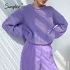 Sweater laranja de manga longa enorme Outono Outono Casual O-pescoço de inverno de inverno Mulheres escritório roxo senhoras Básico Jumper 211103