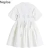 NEPLOE Moda Elegante Branco Mini Vestido Mulheres 3d Flor Design Vestido Verão Verão Manga Curta Doce Vestidos Coreano Vestidos Bonitos 210422