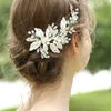 SLBRIDAL SILVER Färgkristall Rhinestone Flower Wedding Hair Clip Barrettes Bridal Headpiece Hår Tillbehör Kvinnor Hår Smycken X0625