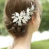 SLBRIDAL Colore argento Cristallo strass Fiore Clip di capelli da sposa Barrettes Copricapo da sposa Accessori per capelli Gioielli per capelli da donna X0625