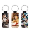 Party Gifts Sublimation Blanks Keychain Glitter Nyckelringar PU PU Läder Key Chain Heat Transfer KeyRing Round Heart Rectangel Square Can Custom Sn5365