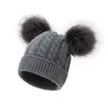 Fashion Baby Girls Double Faux Fur Ball Caps Maglia Elastico Cappelli neonato caldo Beanie Bambini Bonnet Bonnet Bonnet regalo di Natale