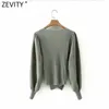 Women Fashion Cross V Neck Solid Chiffon Sleeve Patchwork Knitting Smock Blouse Female Shirt Chic Blusas Tops LS7701 210420