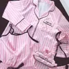 Jrmissli Pajama 7 sztuk Różowy Piżamy Zestawy Satin Silk Seksowna Bielizna Strona główna Nosić Sleepwear Set Pijama Kobieta 211215