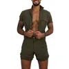 Men's Tracksuits Men's Casual Cargo Workwear Men Solid Color Short Sleeve Pockets Button Jumpsuit Romper Overall Work Clothes