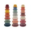 Baby Stacking Cup lustige Spielwaren Regenbogen Farbe Ring Turm Frühe pädagogische Intelligenz Kinder Spielzeug Nesting Ringe Towers Bad Spiel Wasser Set Kieselgel Spielzeug WMQ1081