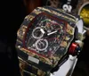 Top digite version Skeleton Dial All Fiber Pattern Case Japan Sapphire Mens Watch Rubber Designer Sport Watches