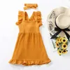 Robe sans manches pour enfants été maman et moi barboteuse sans manches Maxi robes + bandeau famille correspondant ensemble filles robe 2-8 ans Q0716