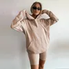 Women's Tracksuits Ladies Elegant Solid Color Suit Warm Sports Short Hoodie Sweatshirt And Trousers Fashion Two-piece For Y2k Tops