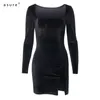 Body Woman Party Dress Sexig Outfit Vintage Långärmad Slide Ladies Casual Kvinna Elegant Designer Kläder 96233 210712