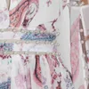 女性Vネック長袖ハイウエストのためのビンテージパッチワーク刺繍のフレアドレスラインミニドレス女性スタイル210520
