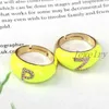 5Pcs Yellow Enamel 26 Alphabet Letter Band Ring For Women CZ Name 2021 Party Finger Jewelry Fashion