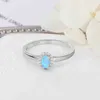 Femmes 925 Anneaux en argent sterling Créé anneau d'opale de feu blanc rose bleu ovale avec cadeau romantique zircon 6 7 8 Taille (Lam Hub Fong)