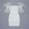 Hoge Kwaliteit Dames Sexy Mesh Ruched White Elegant Bandage Jurk Dames Club Celebrity Bodycon Party Vestido 210527