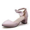 春のレディースキャンディーサンダルボウノット4色先の尖った夏の靴女性オフィスローヒールサイズ34-43