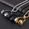 Mens Jewelry stainless steel Large Headphone necklace Fashion music pendant silver / gold/ black hip hop Punk Rolo chain strap 3mm 24 inch