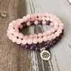 Femme Mala Collier Bracelets pour Femmes Rose Quartzs Amethystes Bracelet Yoga Lotus 108 Perles Pink