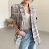 [EWQ] 2021 sommar mode temperament elegant retro plaid lapel en knapp lös avslappnad kortärmad kostym jacka kvinnor 16F1080 x0721