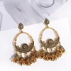 Ethnique Big Round Women Dangle Earring Beads Tassel Gold Vintage Classic Flower Oxyded Bell Boucles d'oreilles